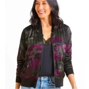 MARRAKECH Women's Camo Bomber Jacket Purple Green Grey Zip Pockets Size L